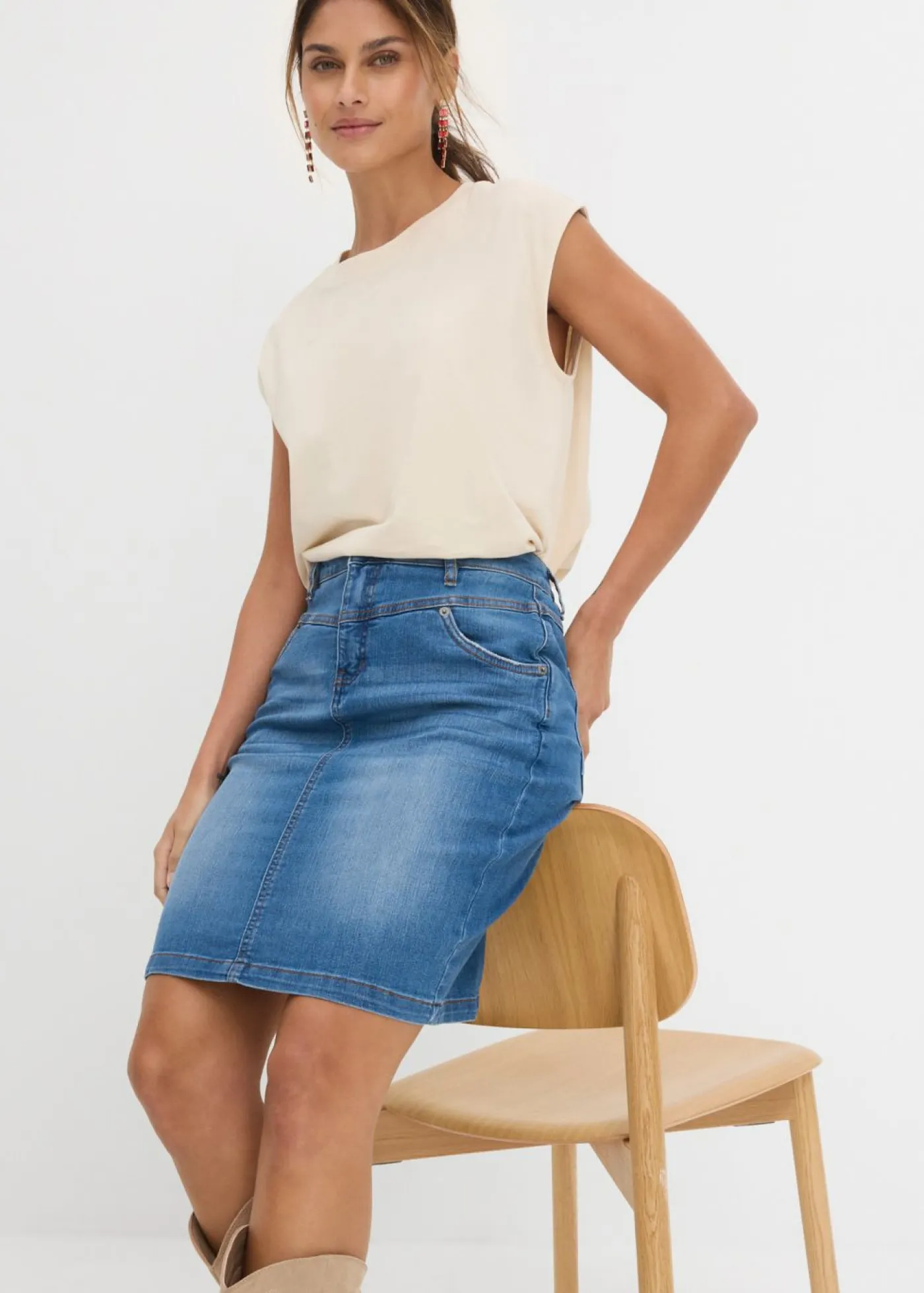 bonprix bonprix Faldas>Falda vaquera elástica Azul piedra usado