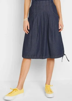 Mujer bonprix bonprix Falda vaquera elástica con banda para anudar y cintura cómoda