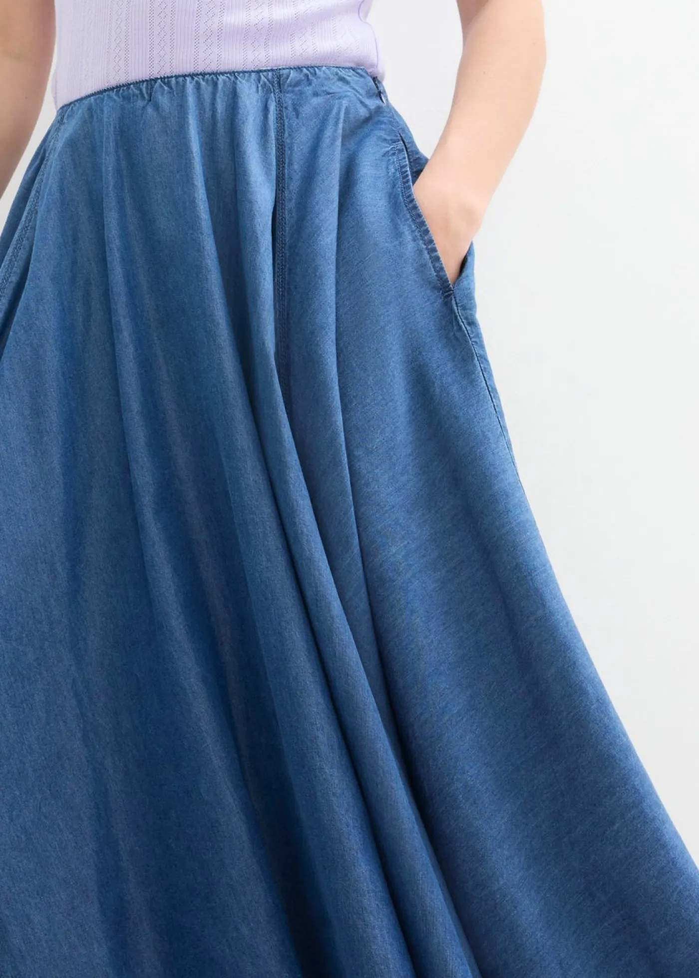 bonprix bonprix Faldas>Falda vaquera, high waist, cintura cómoda, de algodón orgánico Azul piedra