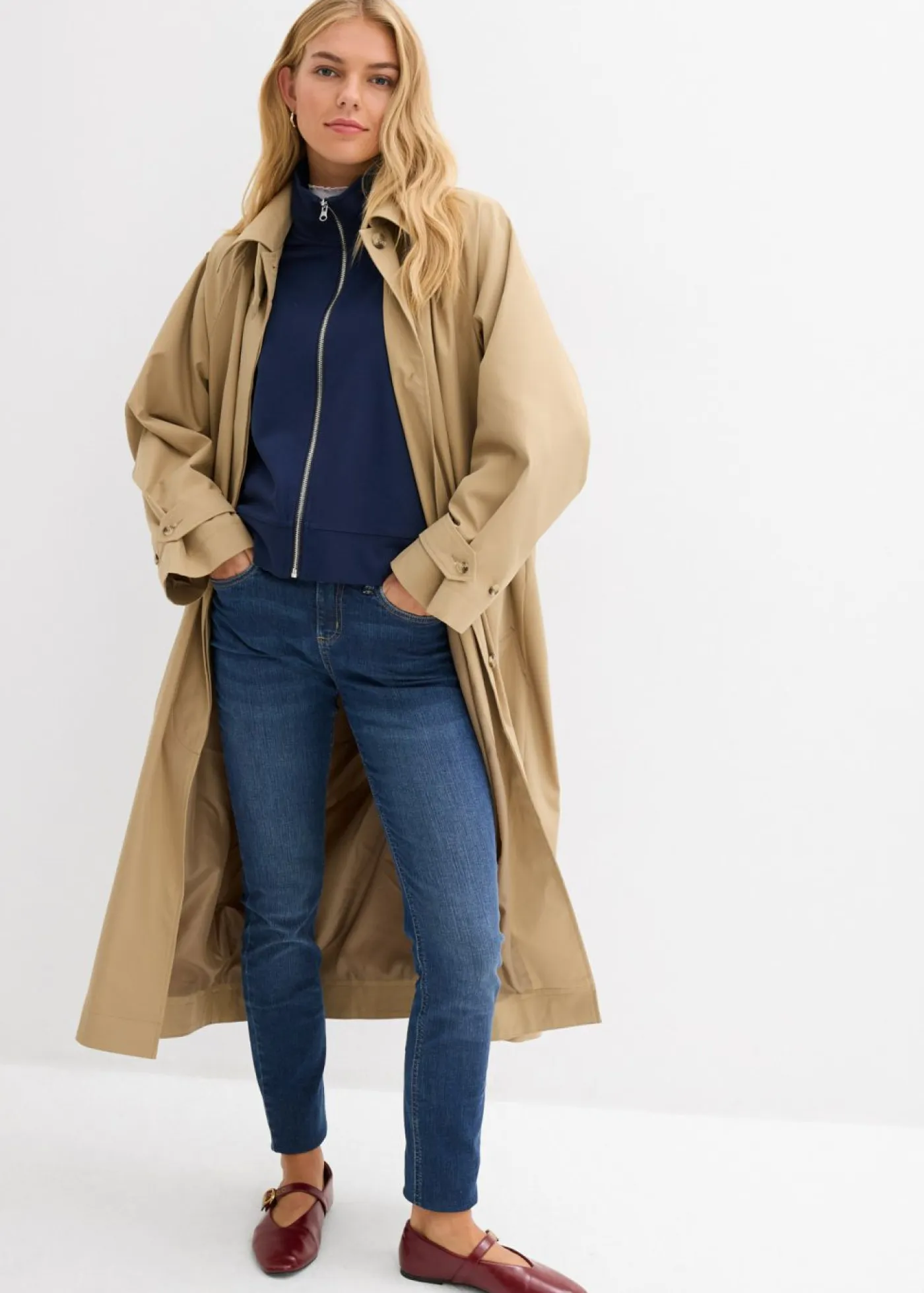 bonprix bonprix Esenciales|Chaquetas Y Abrigos>Gabardina con trabillas Marrón caqui