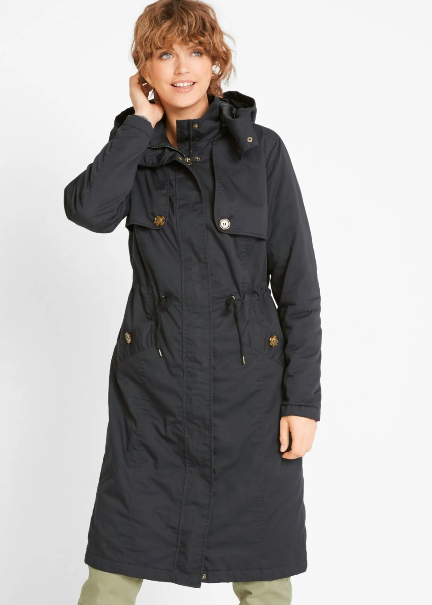 Mujer bonprix bonprix Gabardina larga , ajustada en la cintura y ligeramente acolchado con capucha