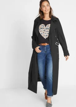 bonprix bonprix Chaquetas Y Abrigos>Gabardina larga con cinturón Negro