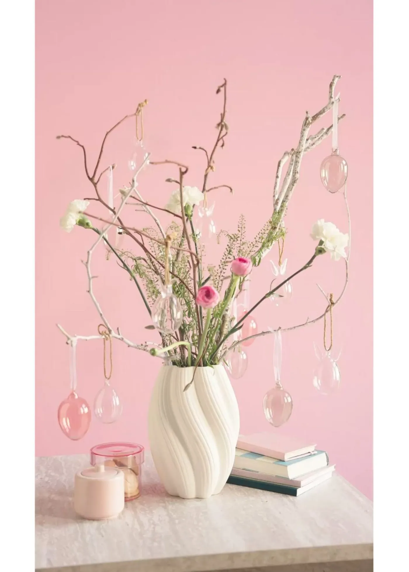 bonprix bonprix Primavera|Decoración Barata>Huevos para colgar de cristal (6 unidades) Gris oscuro-rosa-gris claro