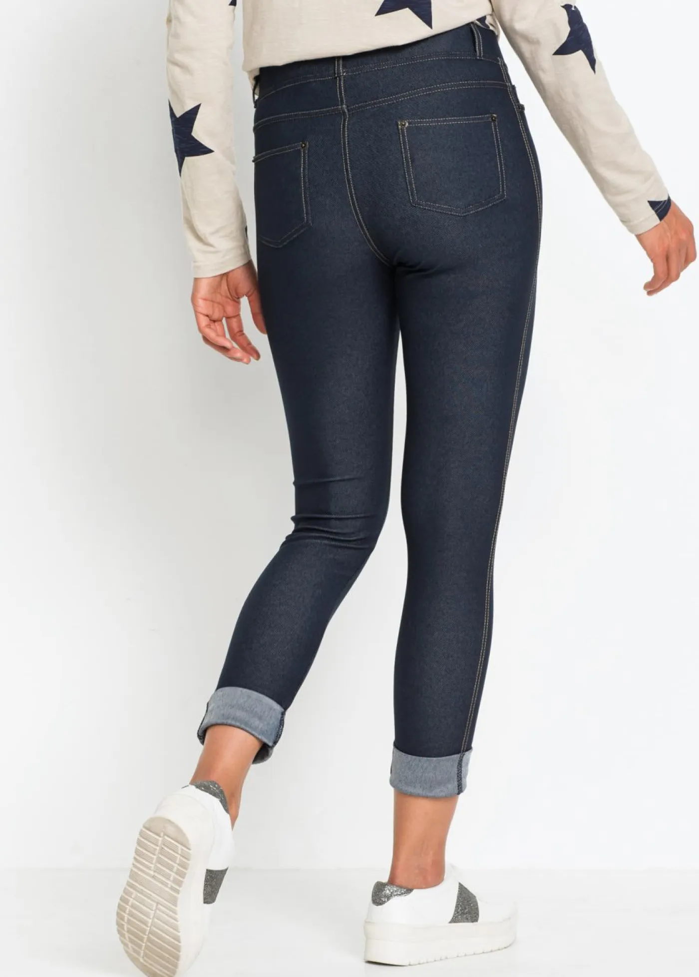 bonprix bonprix Pantalones>Jeggins con bajo vuelto azul lavado a la piedra