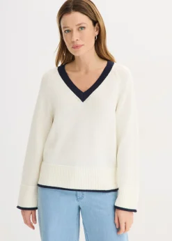 bonprix bonprix Jerséis|Ropa De Punto>Jersey blanco perla/azul marino