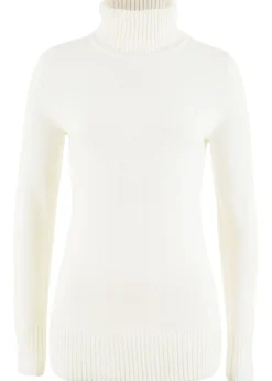 bonprix bonprix Básicos|Jerséis>Jersey básico de punto fino con cuello alto Blanco lana