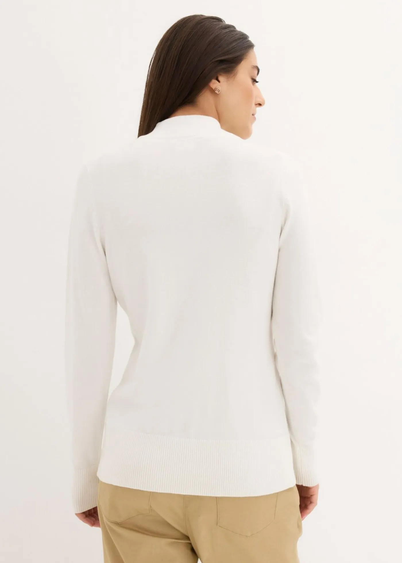 bonprix bonprix Básicos|Jerséis>Jersey básico de punto fino con cuello alto y algodón reciclado Blanco lana