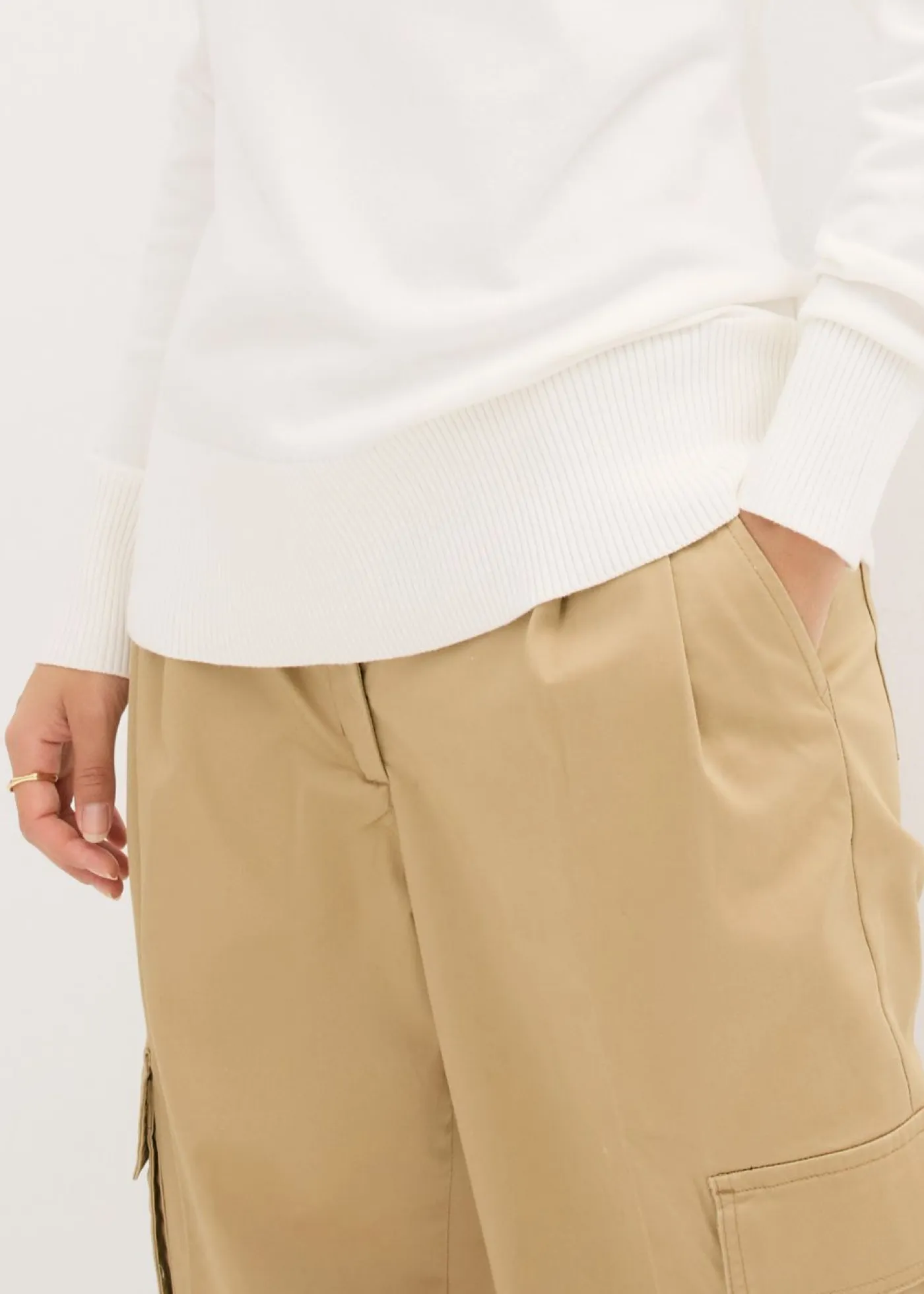 bonprix bonprix Básicos|Jerséis>Jersey básico de punto fino con cuello alto y algodón reciclado Blanco lana