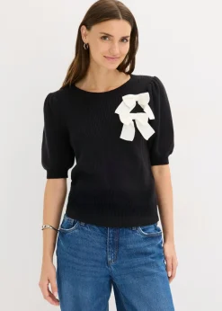 bonprix bonprix Jerséis|Ropa De Punto>Jersey con aplicación de lazo Negro