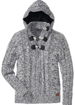 bonprix bonprix Jerséis Y Cárdigans>Jersey con capucha y punto grueso con algodón Negro jaspeado