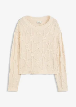 bonprix bonprix Jerséis|Ropa De Punto>Jersey con contenido de algodón gris guijarro-blanco crema moteado