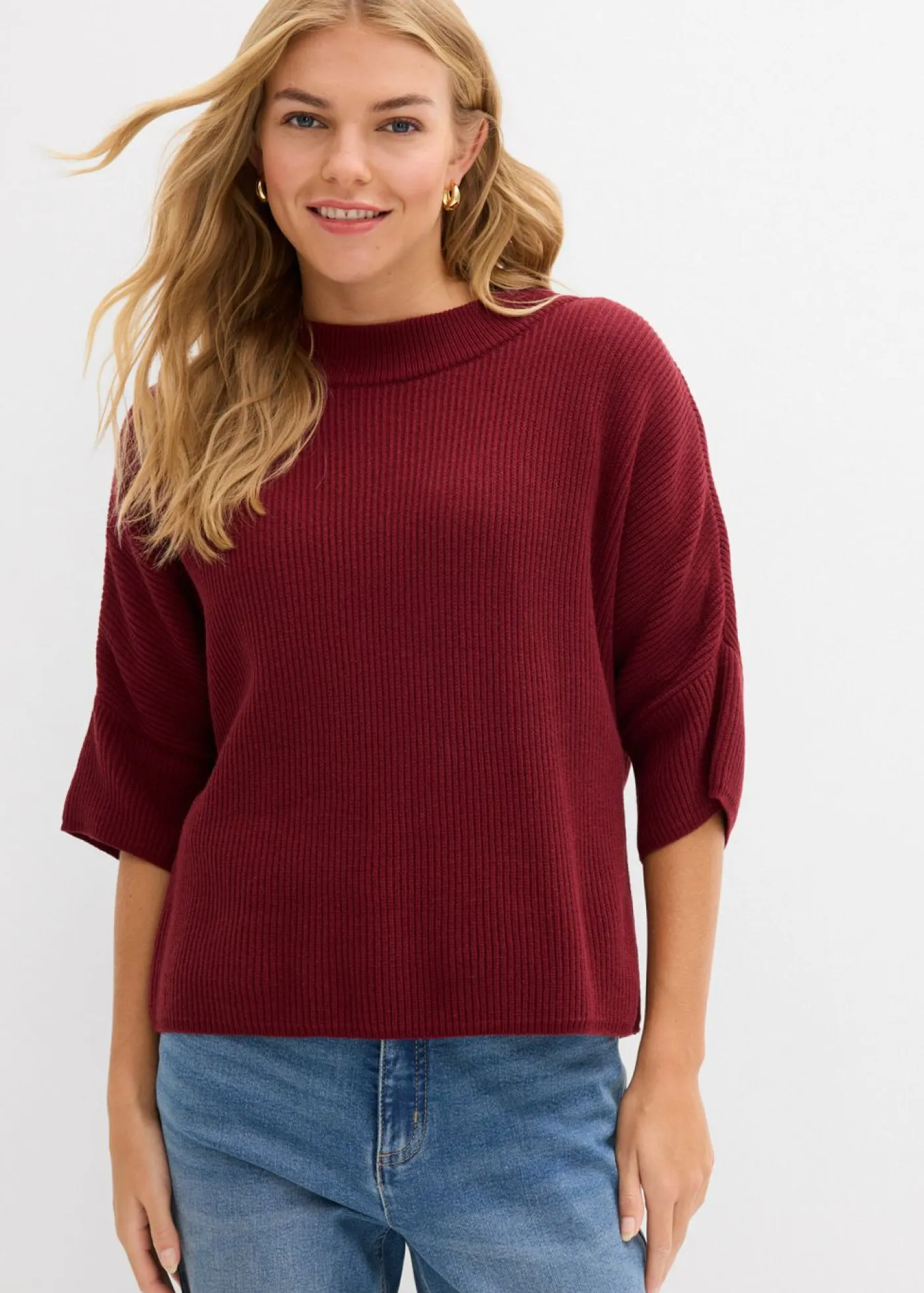 bonprix bonprix Jerséis|Ropa De Punto>Jersey con corte boxy de mezcla de viscosa suave Rojo rubí