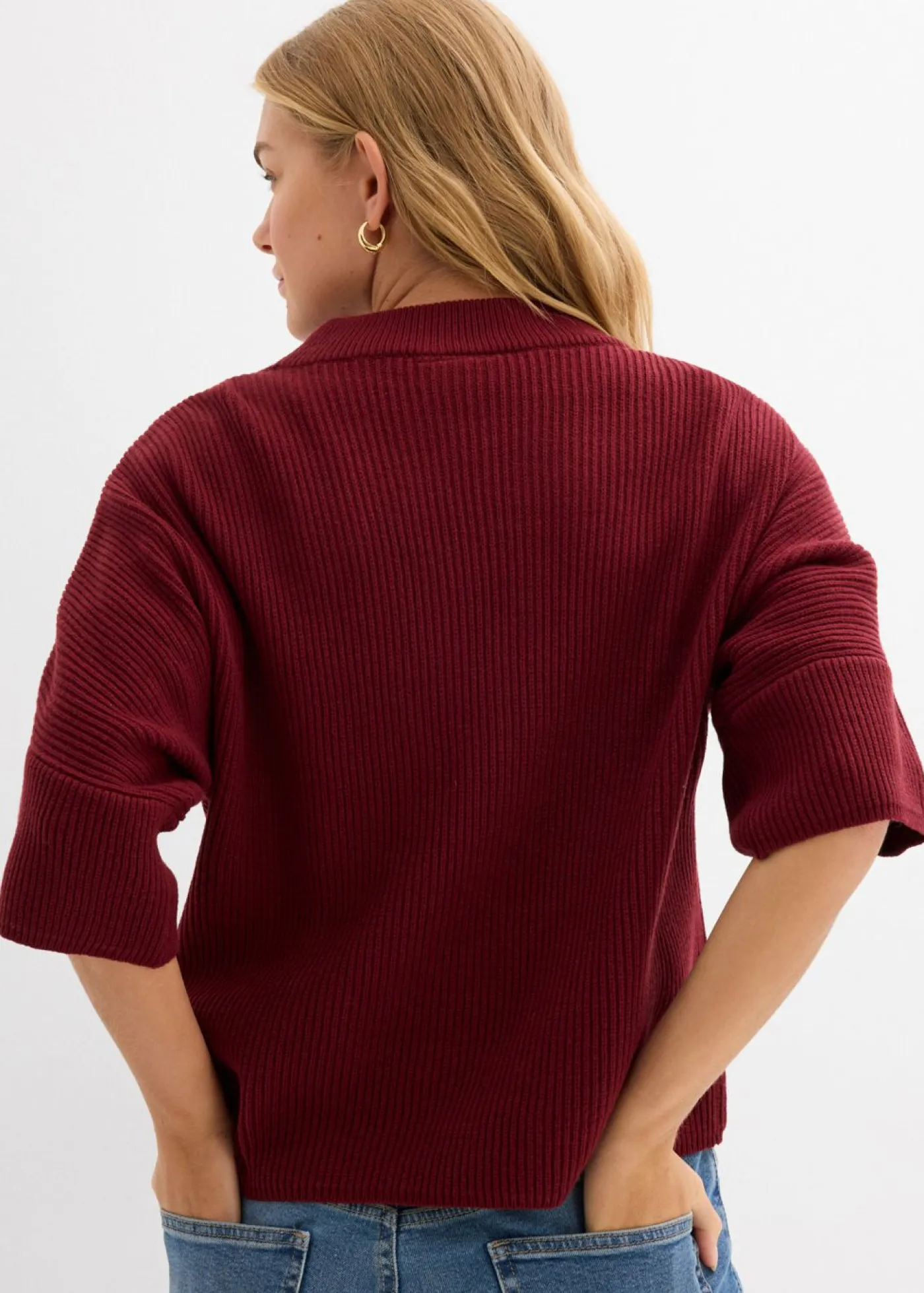 bonprix bonprix Jerséis|Ropa De Punto>Jersey con corte boxy de mezcla de viscosa suave Rojo rubí