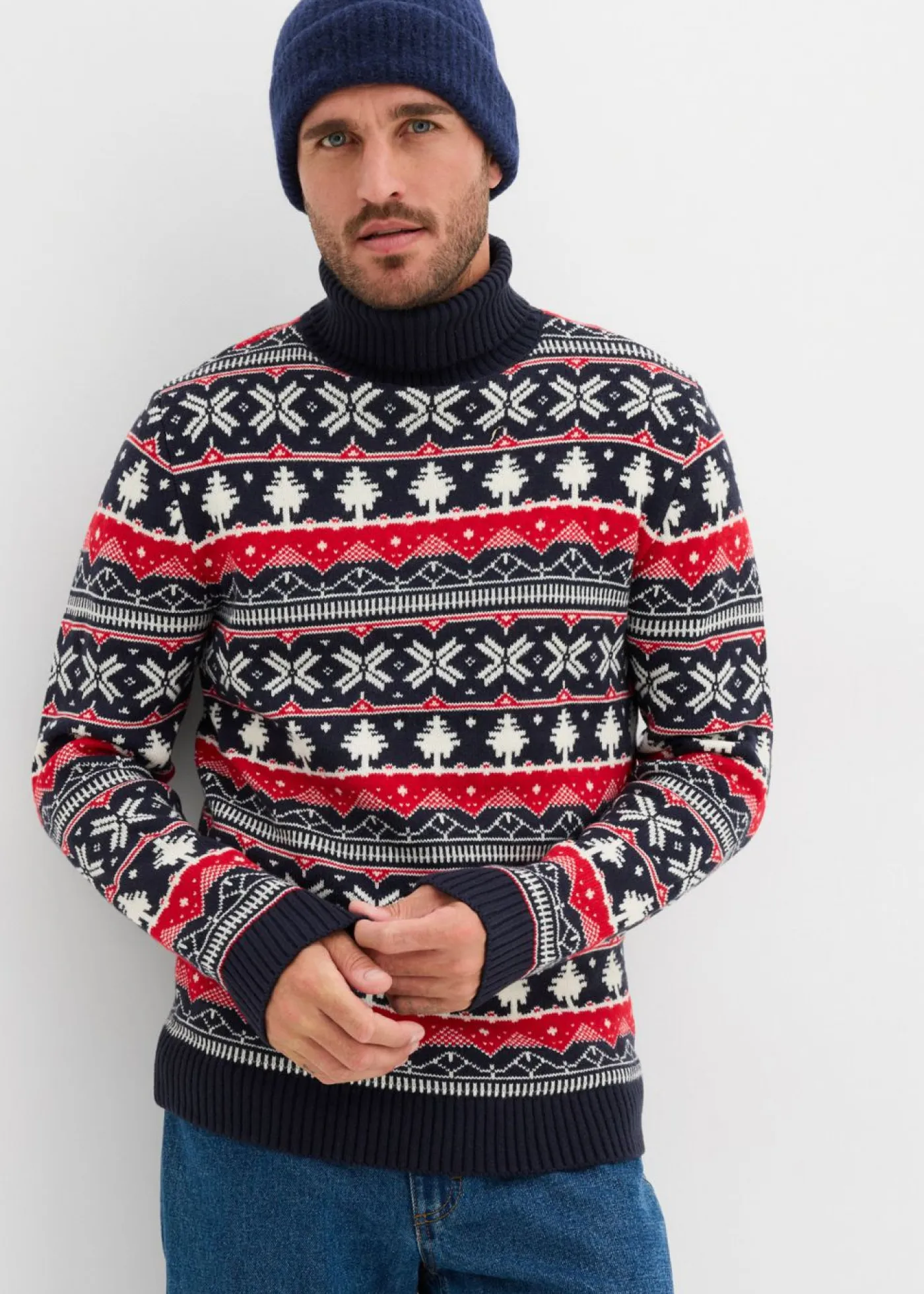 Hombre bonprix bonprix Jersey con cuello alto y patrón nórdico