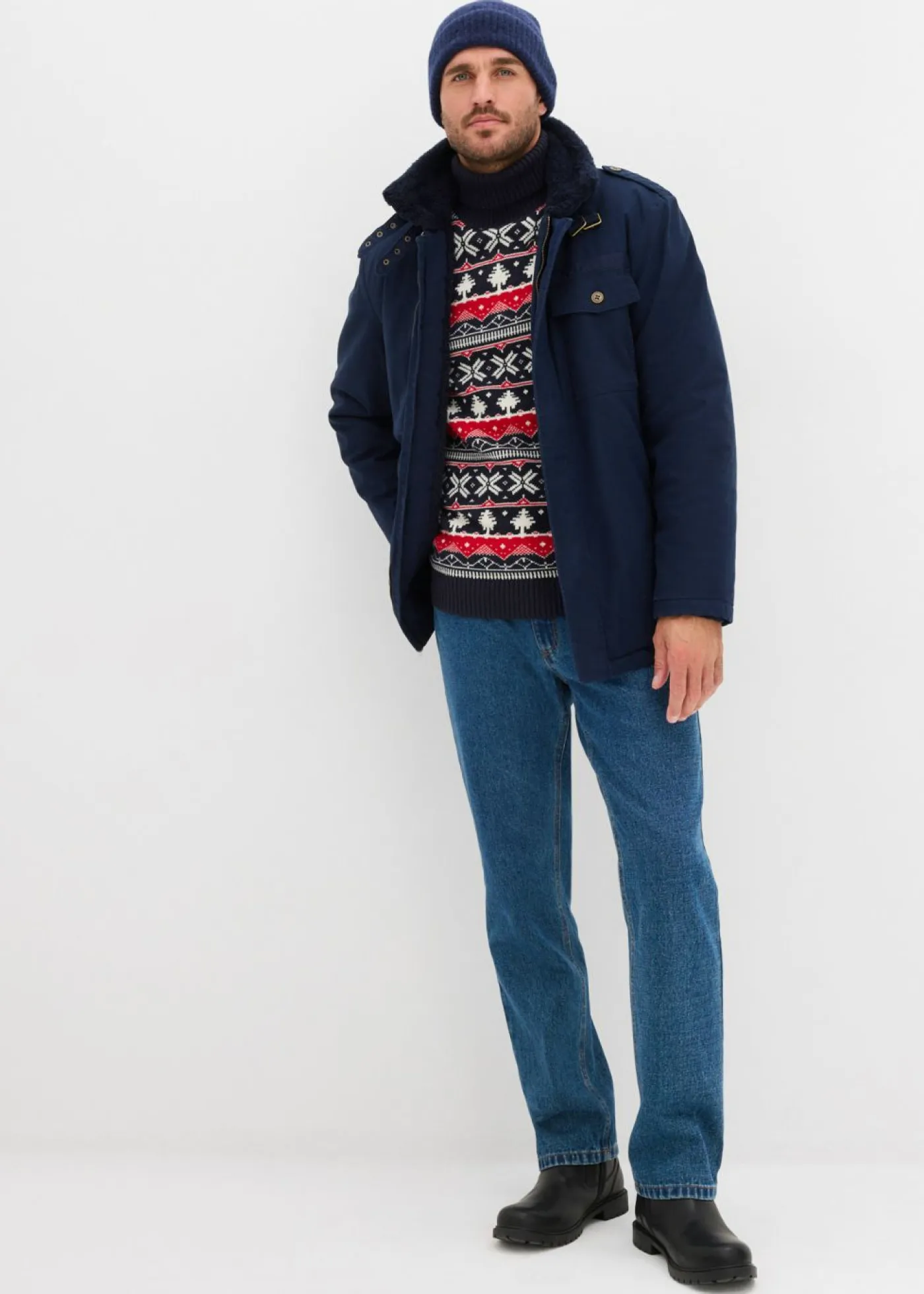 Hombre bonprix bonprix Jersey con cuello alto y patrón nórdico