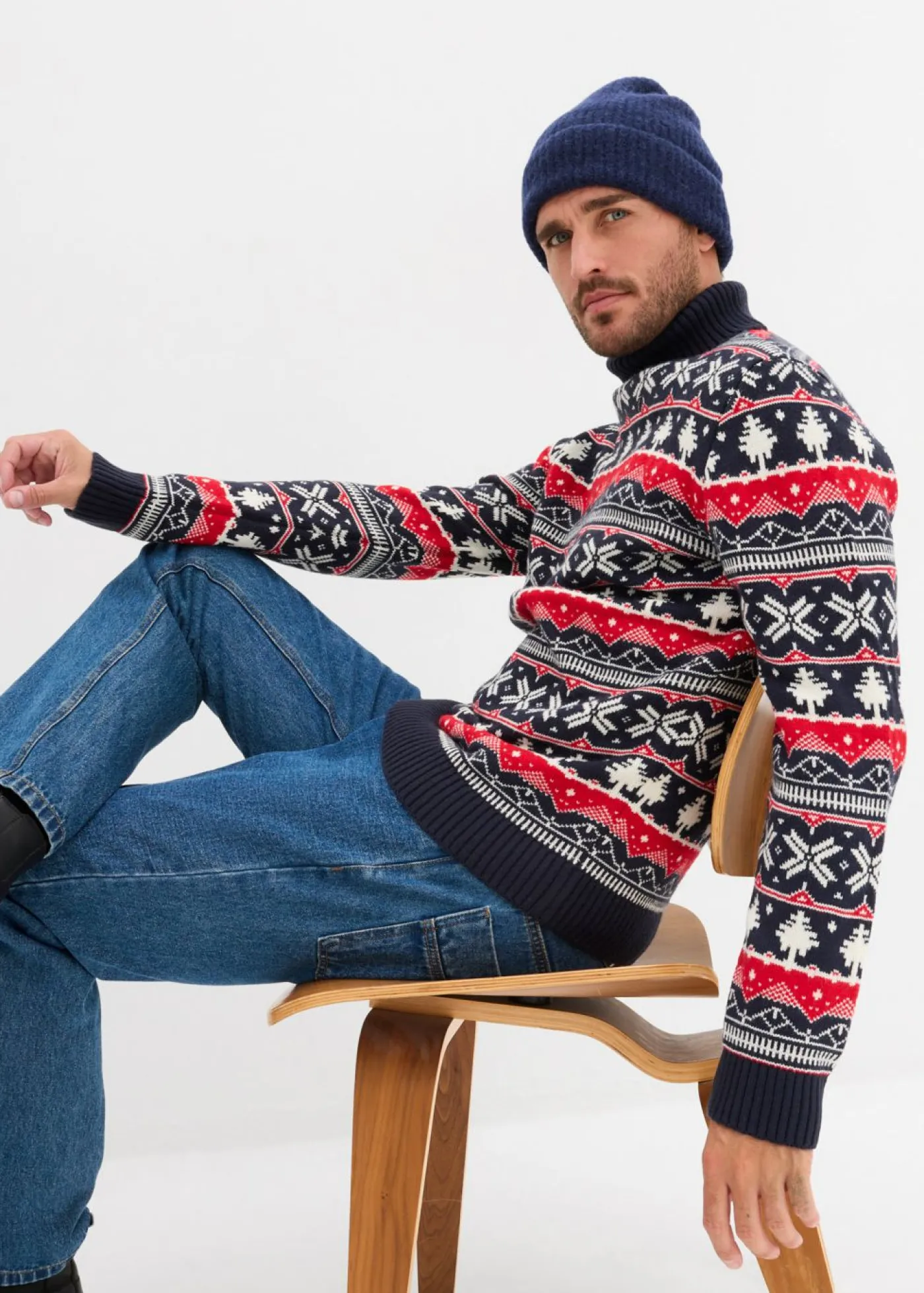 Hombre bonprix bonprix Jersey con cuello alto y patrón nórdico