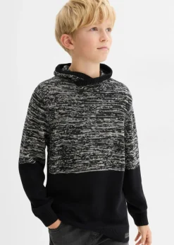 bonprix bonprix Ropa 9 A 16 Años·Sudaderas Y Jerséis>Jersey con cuello tipo chal Negro-gris jaspeado