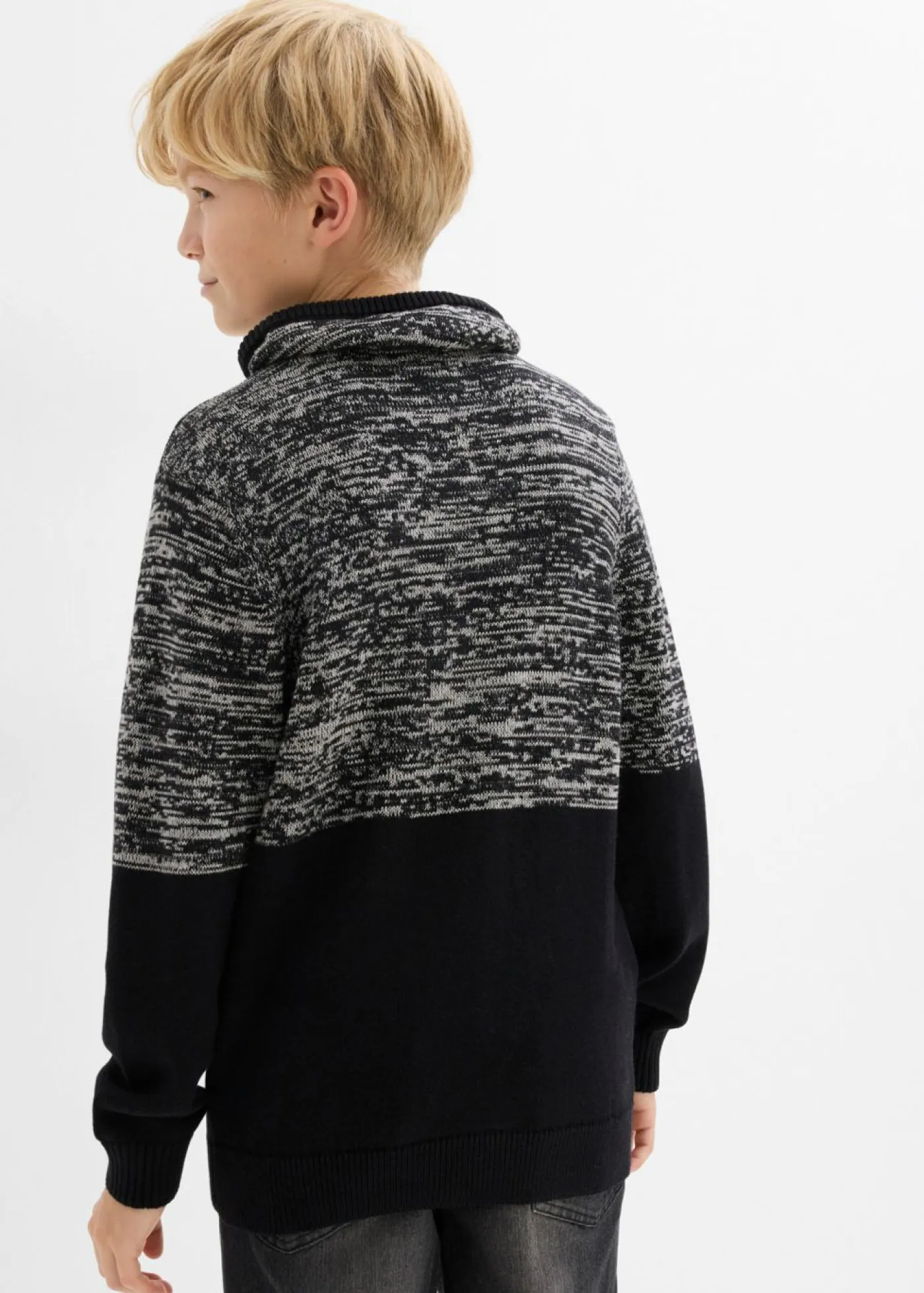 bonprix bonprix Ropa 9 A 16 Años·Sudaderas Y Jerséis>Jersey con cuello tipo chal Negro-gris jaspeado