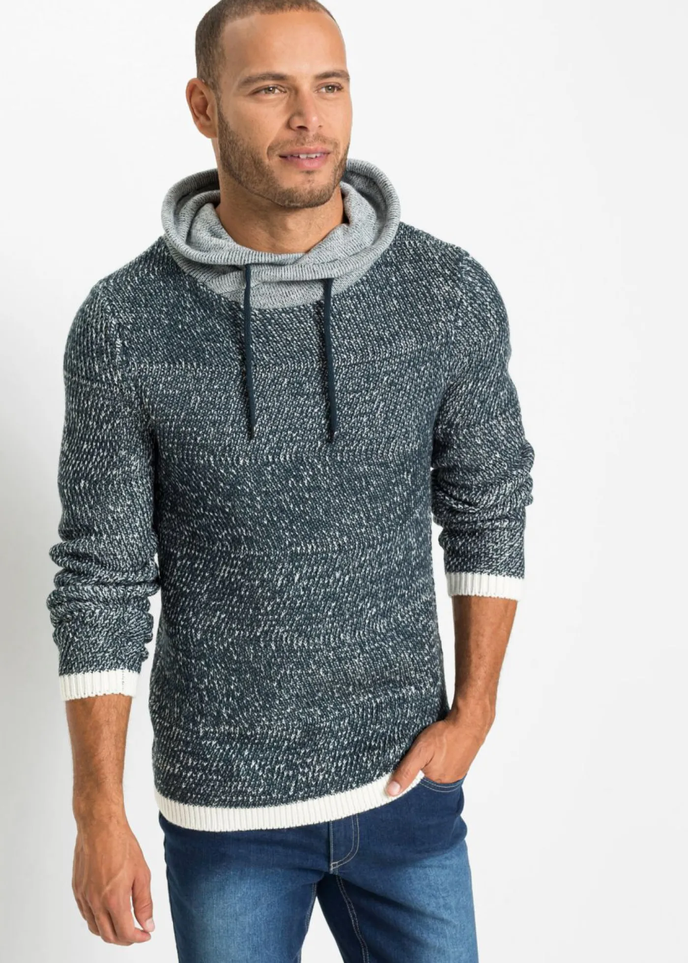 Hombre bonprix bonprix Jersey con cuello tipo chal y detalles en contraste