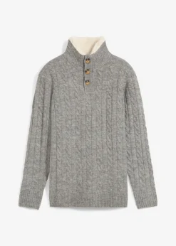 bonprix bonprix Ropa 9 A 16 Años·Sudaderas Y Jerséis>Jersey con cuello troyer Gris jaspeado