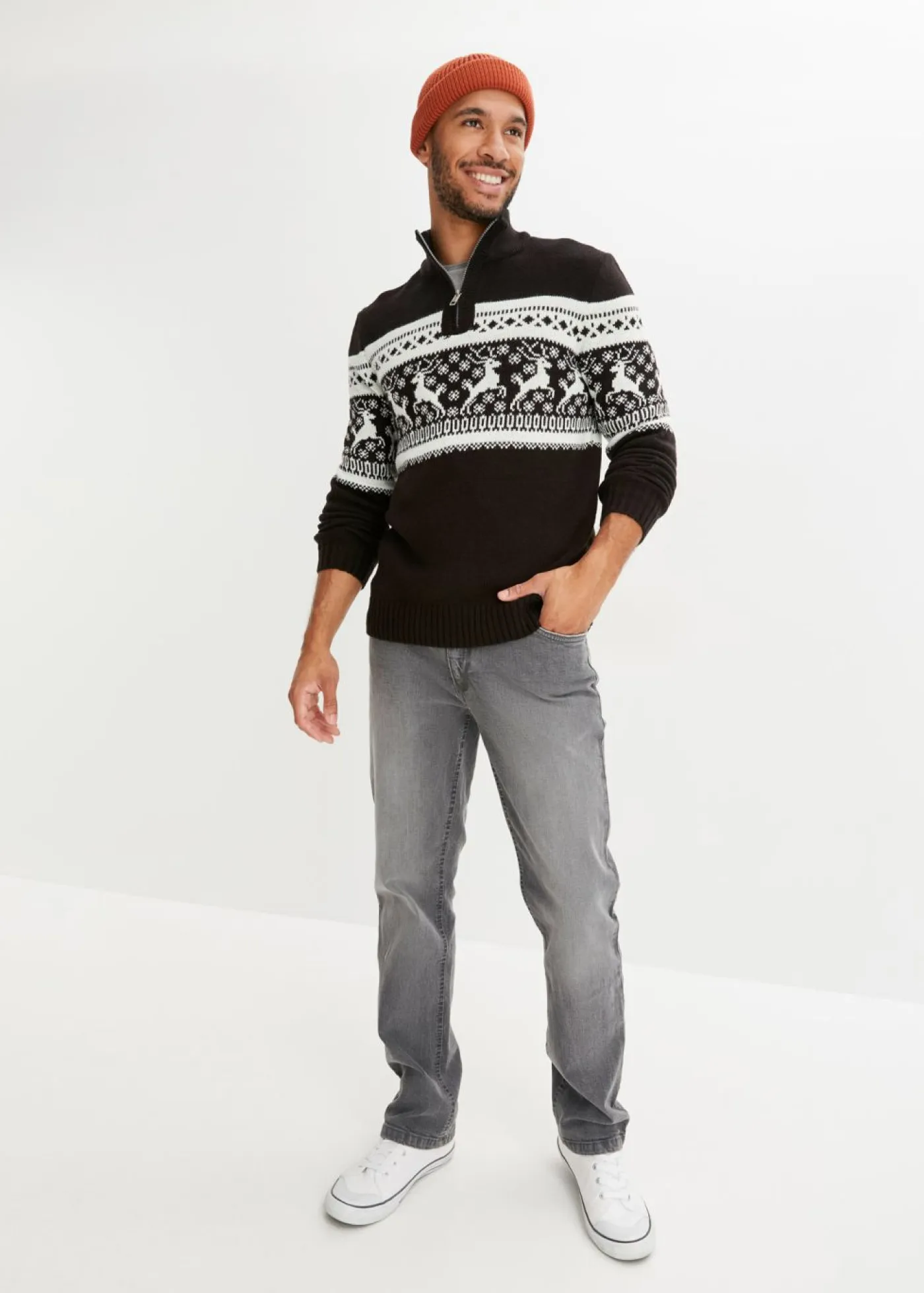 Hombre bonprix bonprix Jersey con cuello troyer y patrón nórdico