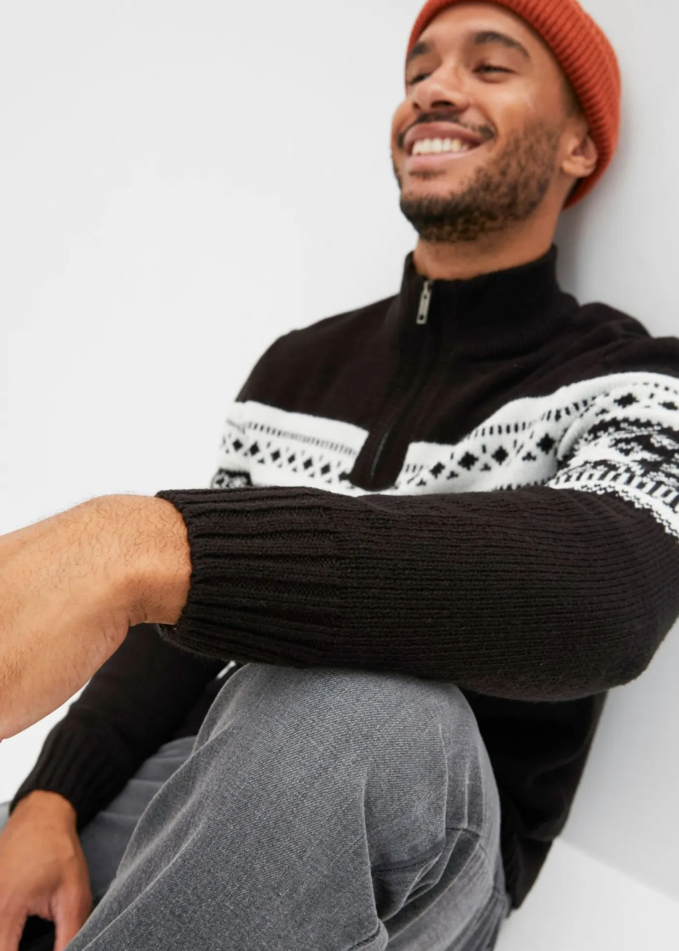 Hombre bonprix bonprix Jersey con cuello troyer y patrón nórdico