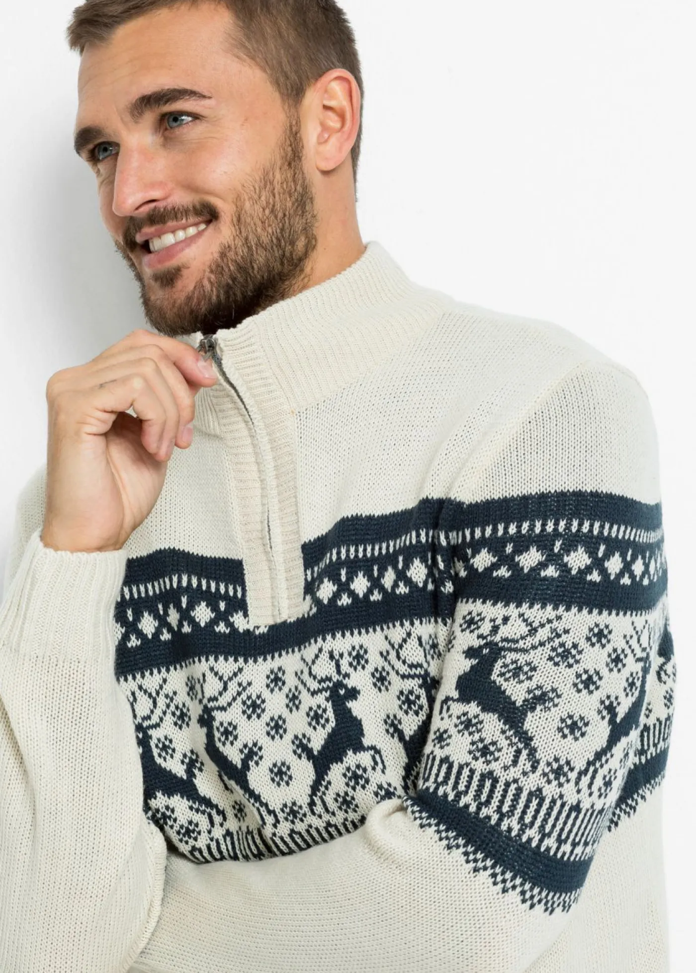 bonprix bonprix Jerséis Y Cárdigans>Jersey con cuello troyer y patrón nórdico Crudo estampado