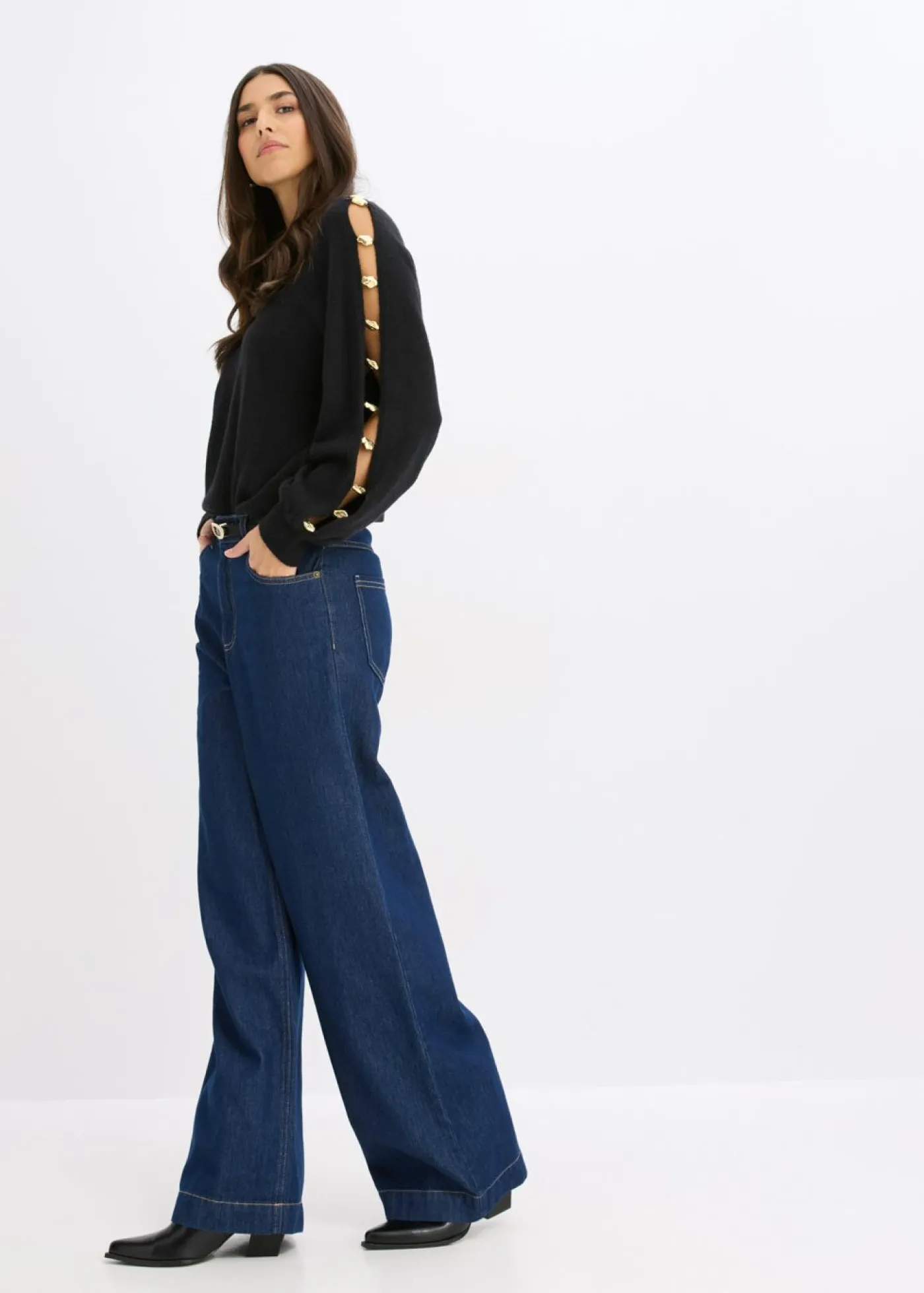 bonprix bonprix Jerséis|Ropa De Punto>Jersey con cuentas de metal Negro