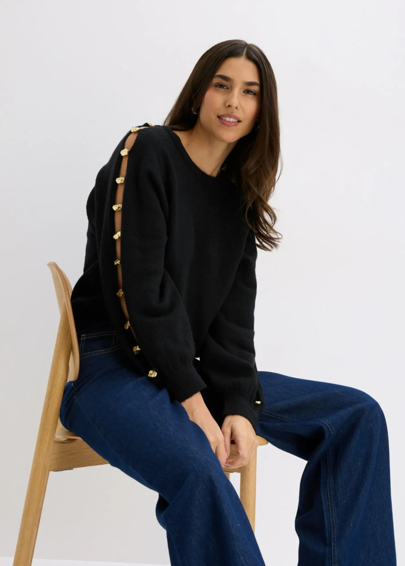 bonprix bonprix Jerséis|Ropa De Punto>Jersey con cuentas de metal Negro