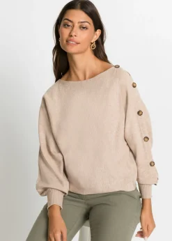 bonprix bonprix Jerséis|Ropa De Punto>Jersey con detalles de botón marrón claro moteado