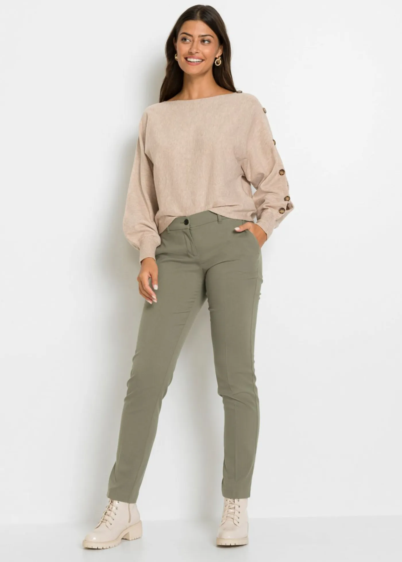 bonprix bonprix Jerséis|Ropa De Punto>Jersey con detalles de botón marrón claro moteado