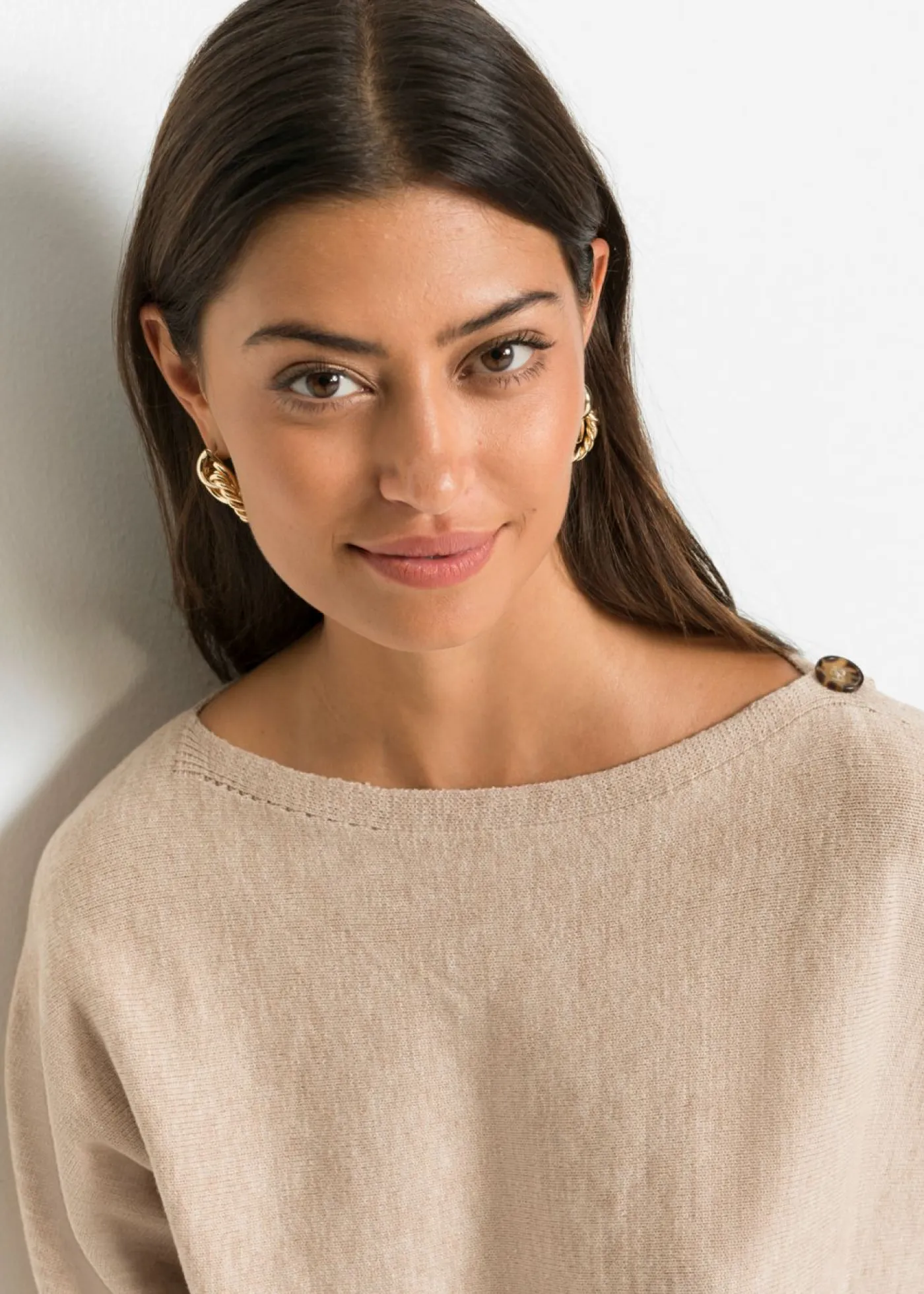 bonprix bonprix Jerséis|Ropa De Punto>Jersey con detalles de botón marrón claro moteado