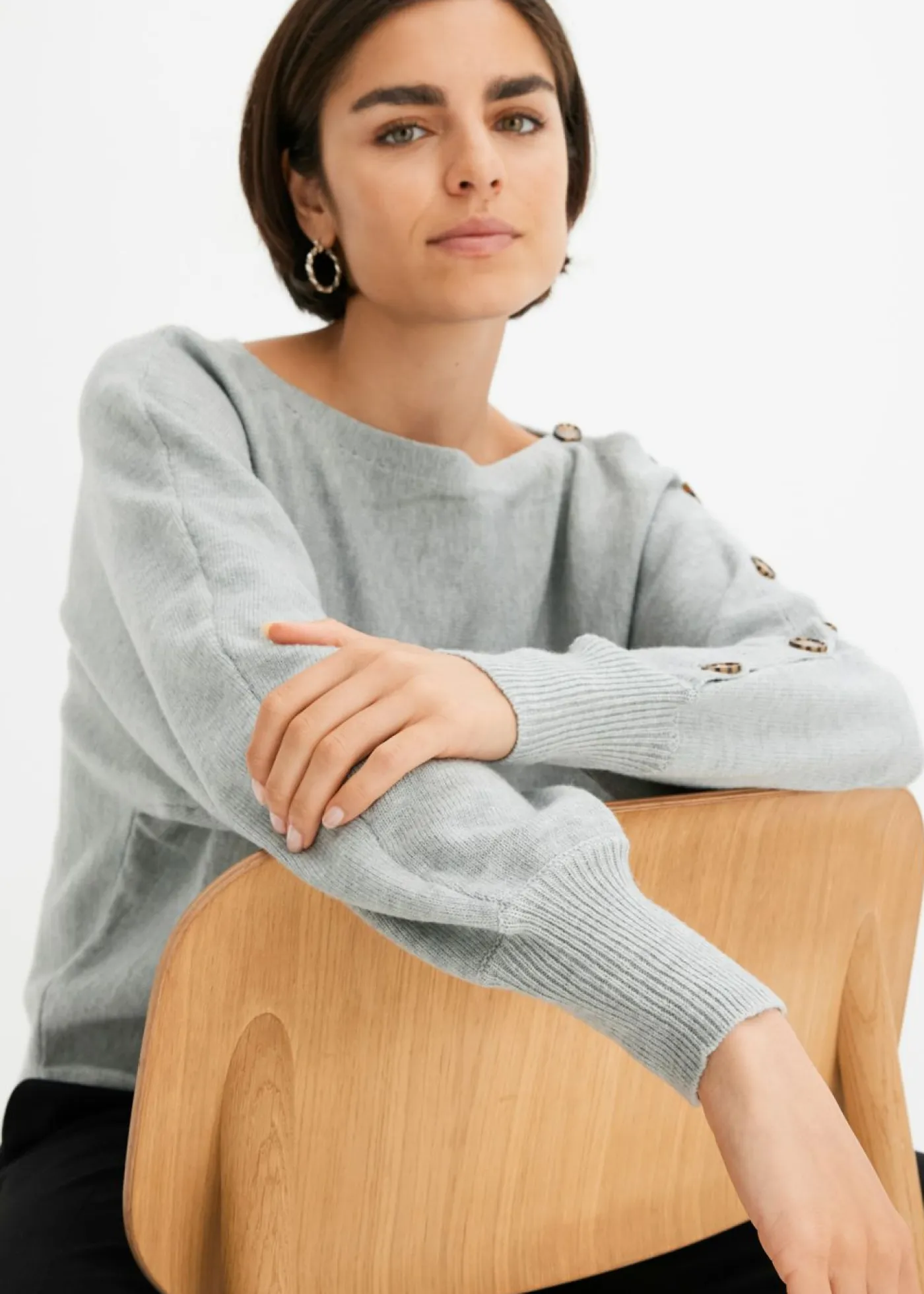 bonprix bonprix Jerséis|Ropa De Punto>Jersey con detalles de botón Gris claro jaspeado