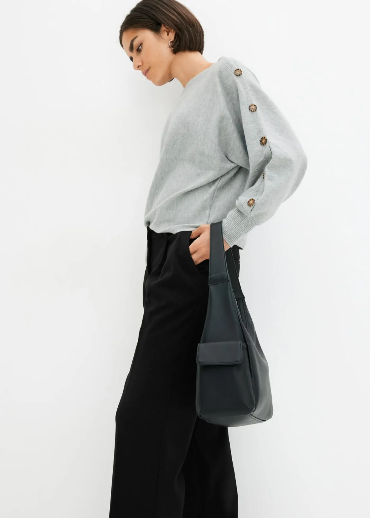 bonprix bonprix Jerséis|Ropa De Punto>Jersey con detalles de botón Gris claro jaspeado