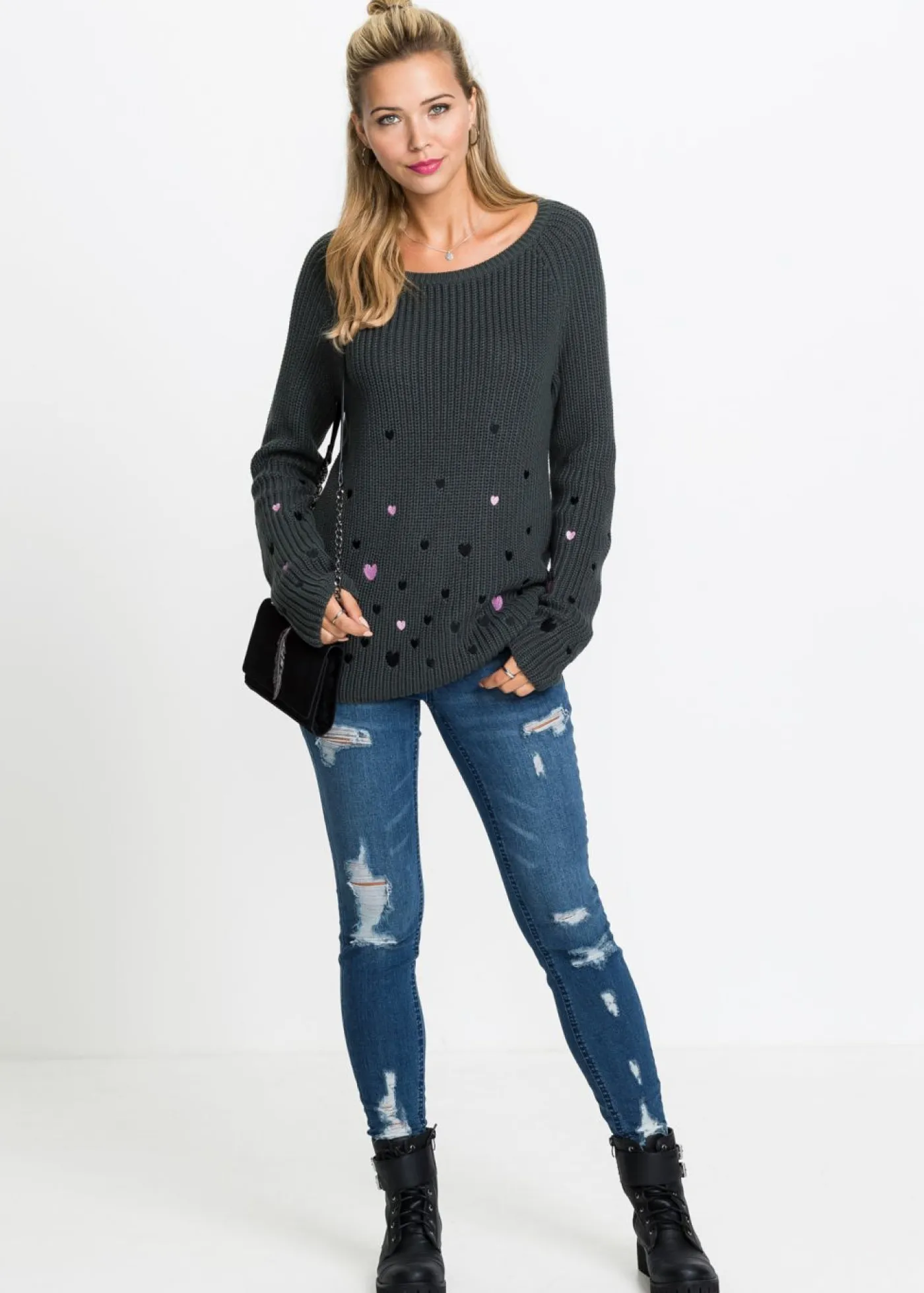 Mujer bonprix bonprix Jersey con dibujos de corazones