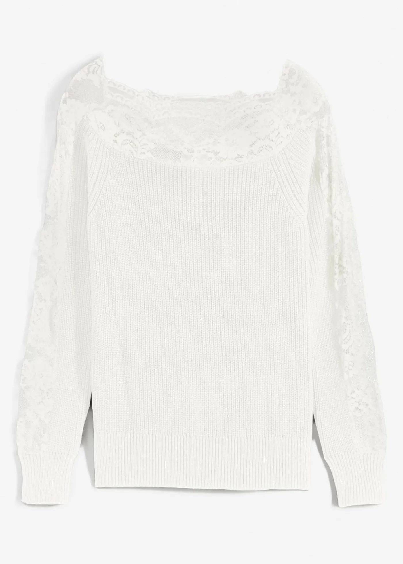 bonprix bonprix Jerséis|Ropa De Punto>Jersey con encaje Blanco lana