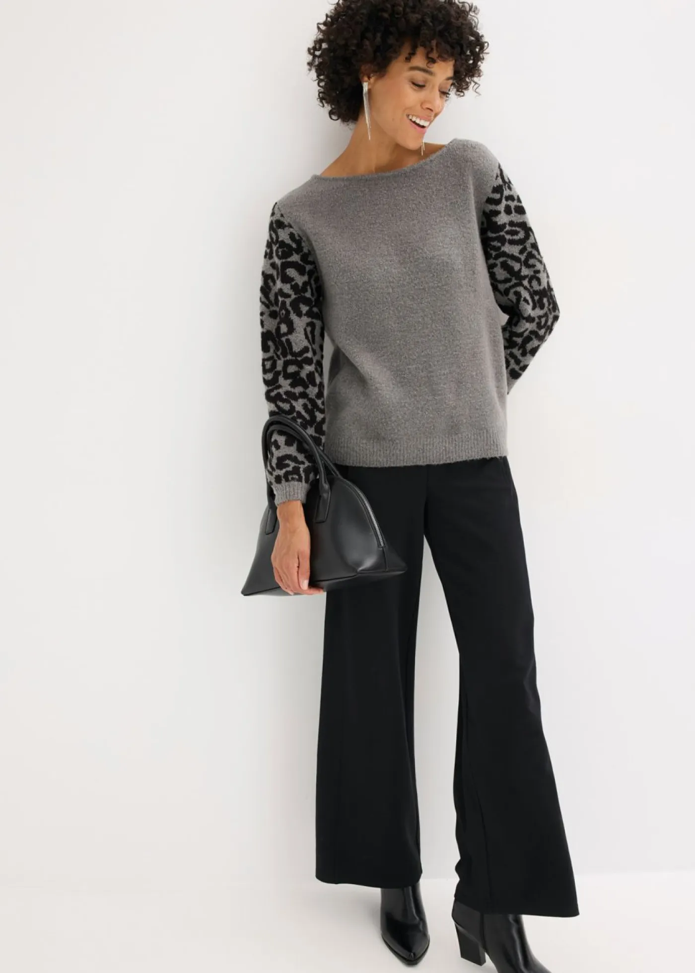 bonprix bonprix Jerséis|Ropa De Punto>Jersey con estampado de leopardo estampado leo gris jaspeado/negro