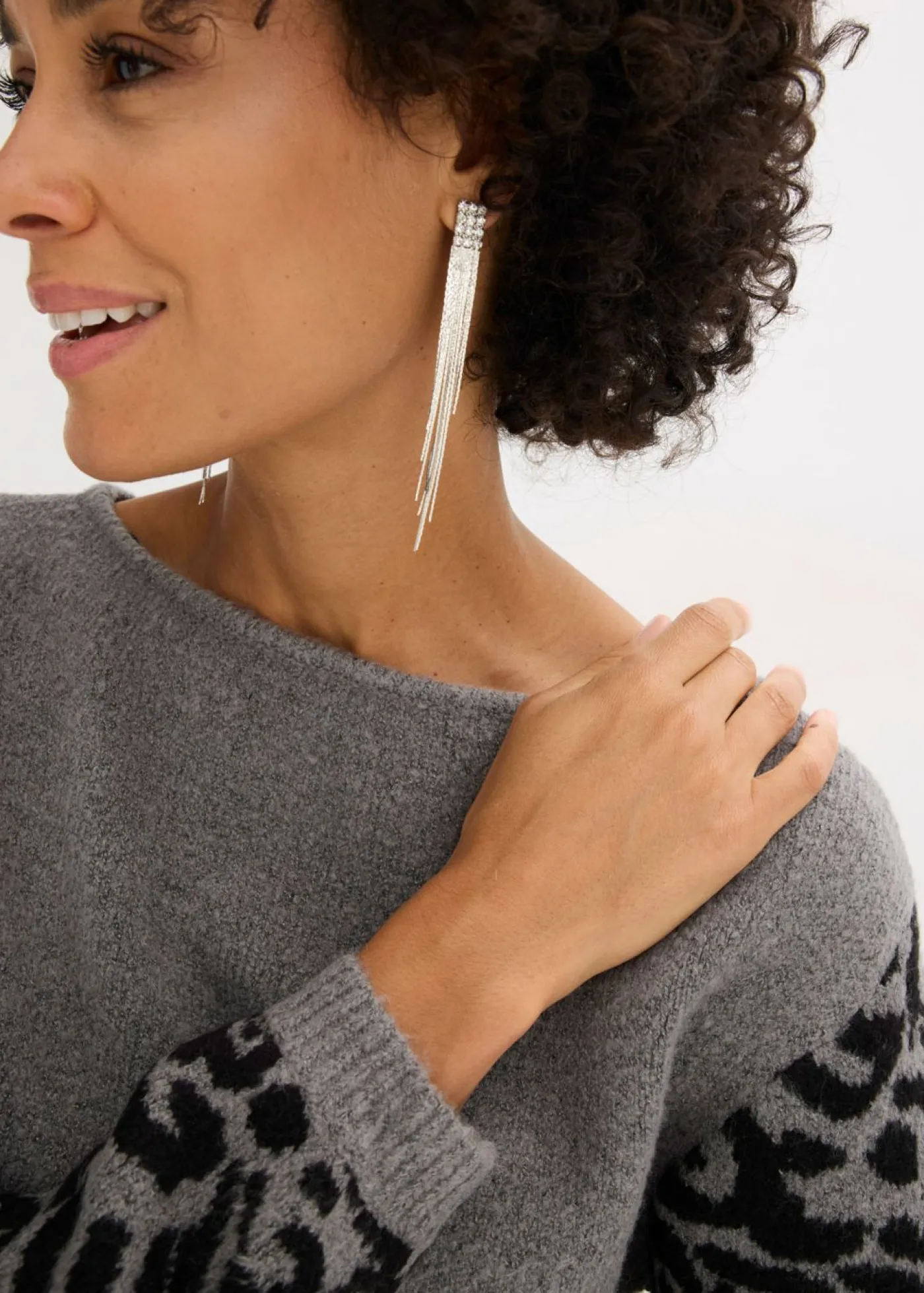 bonprix bonprix Jerséis|Ropa De Punto>Jersey con estampado de leopardo estampado leo gris jaspeado/negro