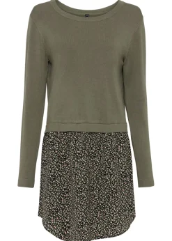 bonprix bonprix Jerséis|Ropa De Punto>Jersey con falda verde oliva con flores