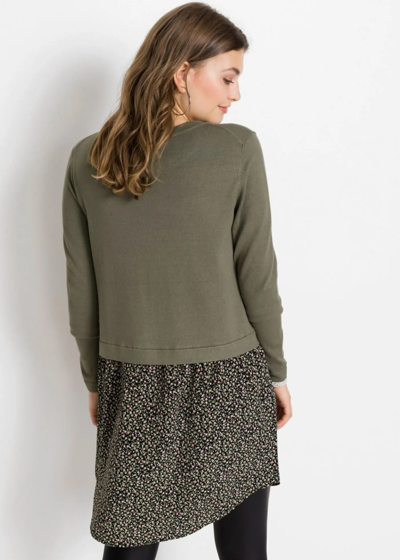 bonprix bonprix Jerséis|Ropa De Punto>Jersey con falda verde oliva con flores