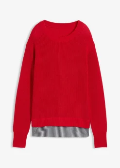 bonprix bonprix Jerséis|Ropa De Punto>Jersey con inserto de blusa rojo lava-blanco-gris sombra