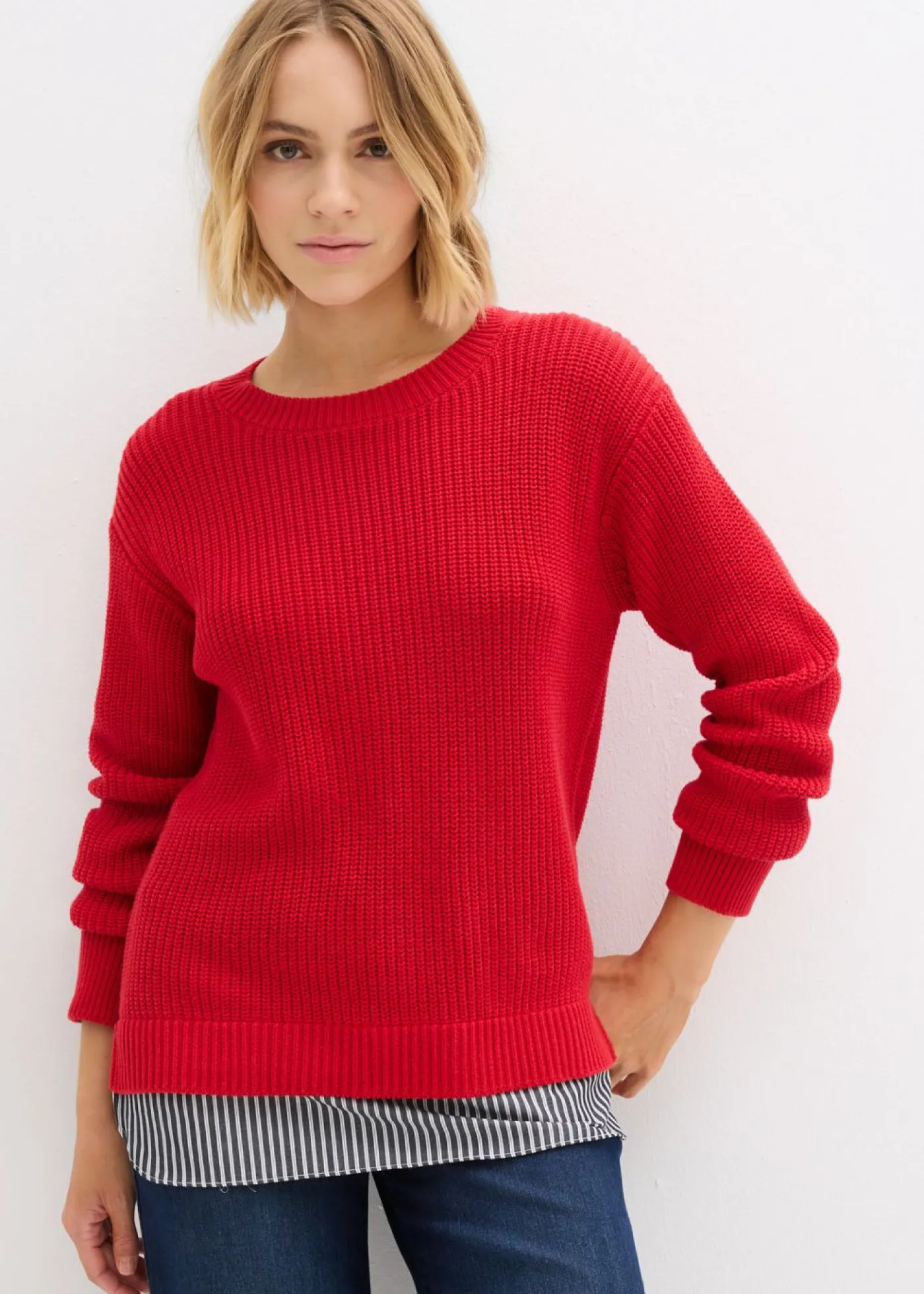 bonprix bonprix Jerséis|Ropa De Punto>Jersey con inserto de blusa rojo lava-blanco-gris sombra