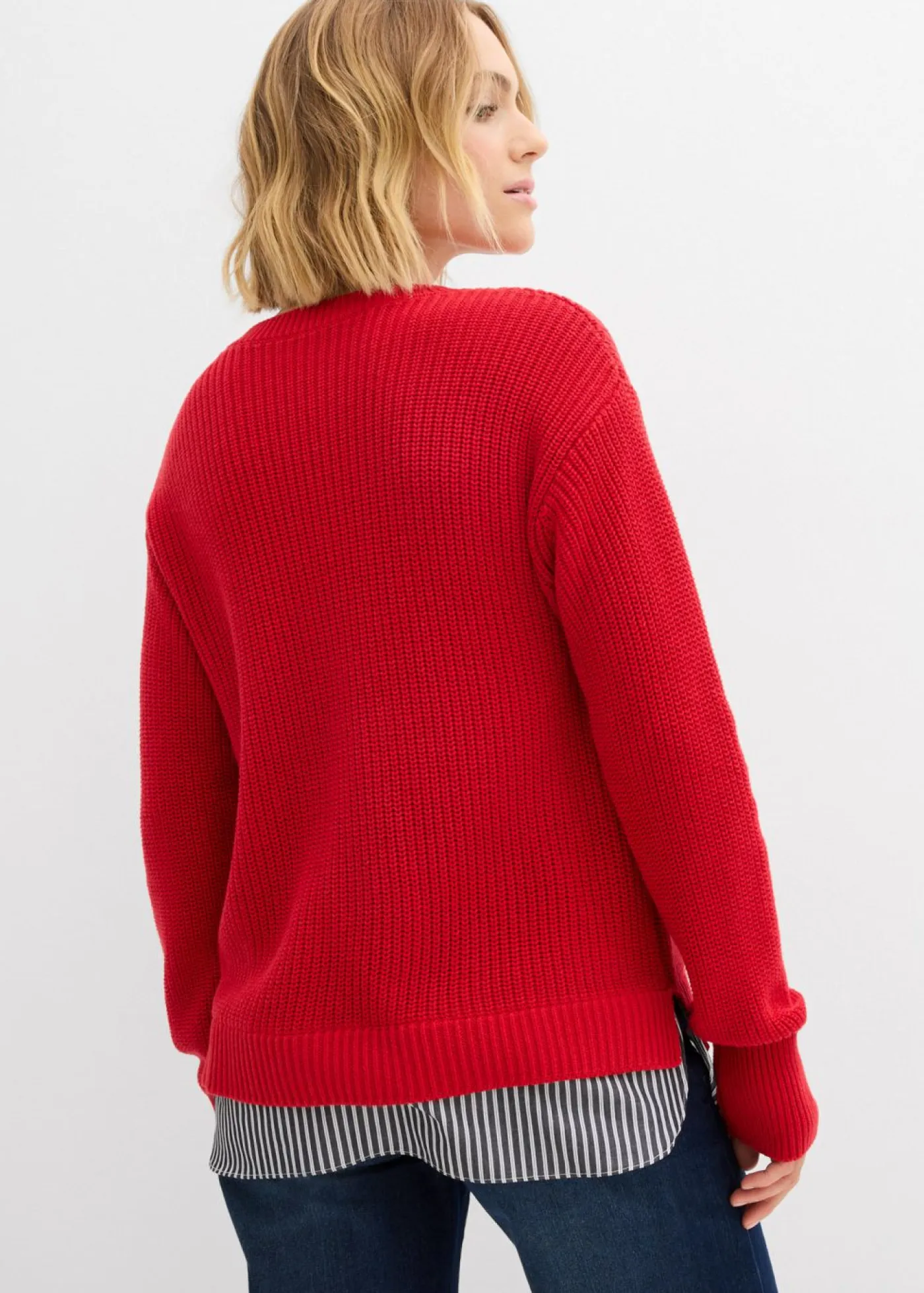 bonprix bonprix Jerséis|Ropa De Punto>Jersey con inserto de blusa rojo lava-blanco-gris sombra
