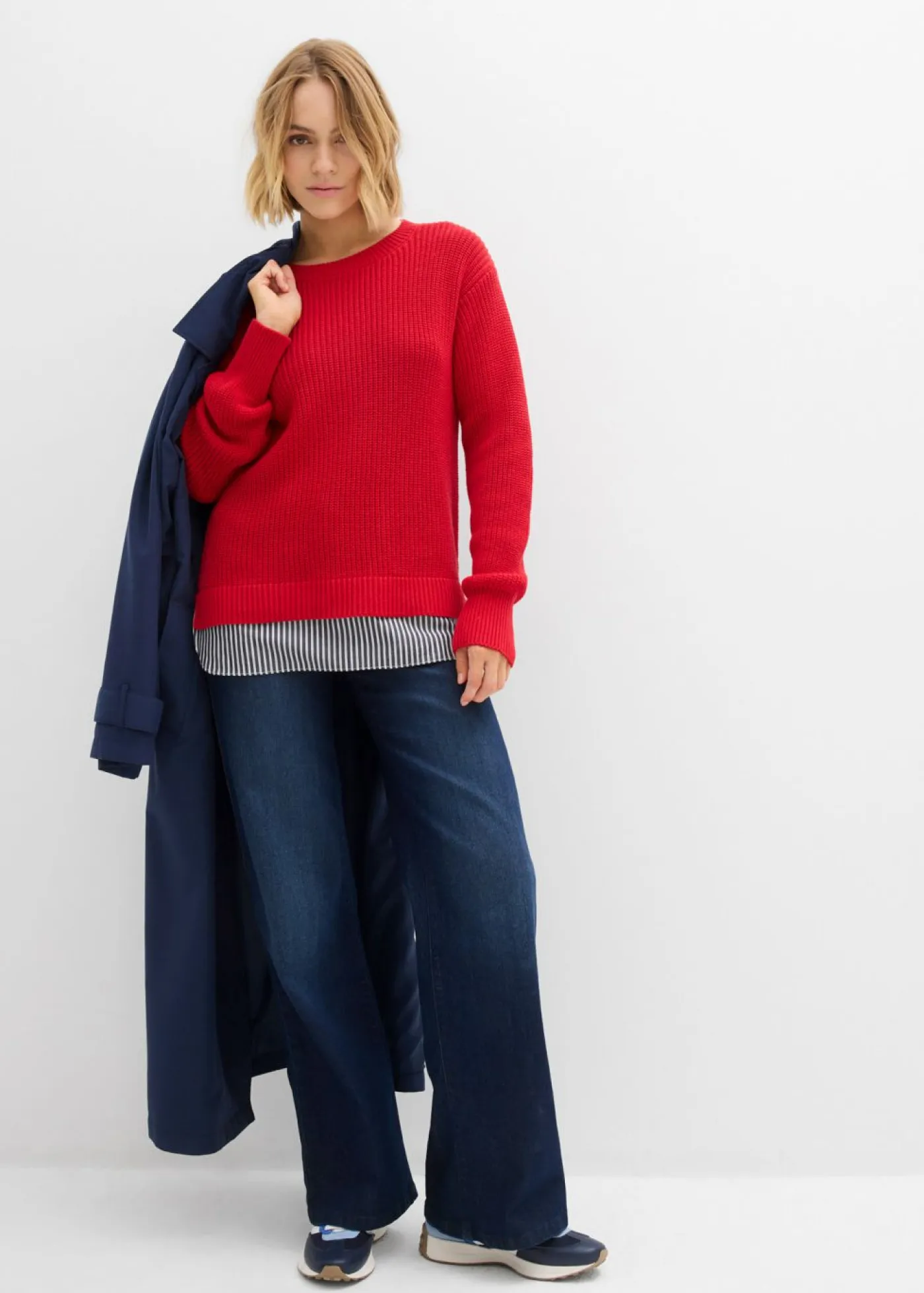 bonprix bonprix Jerséis|Ropa De Punto>Jersey con inserto de blusa rojo lava-blanco-gris sombra