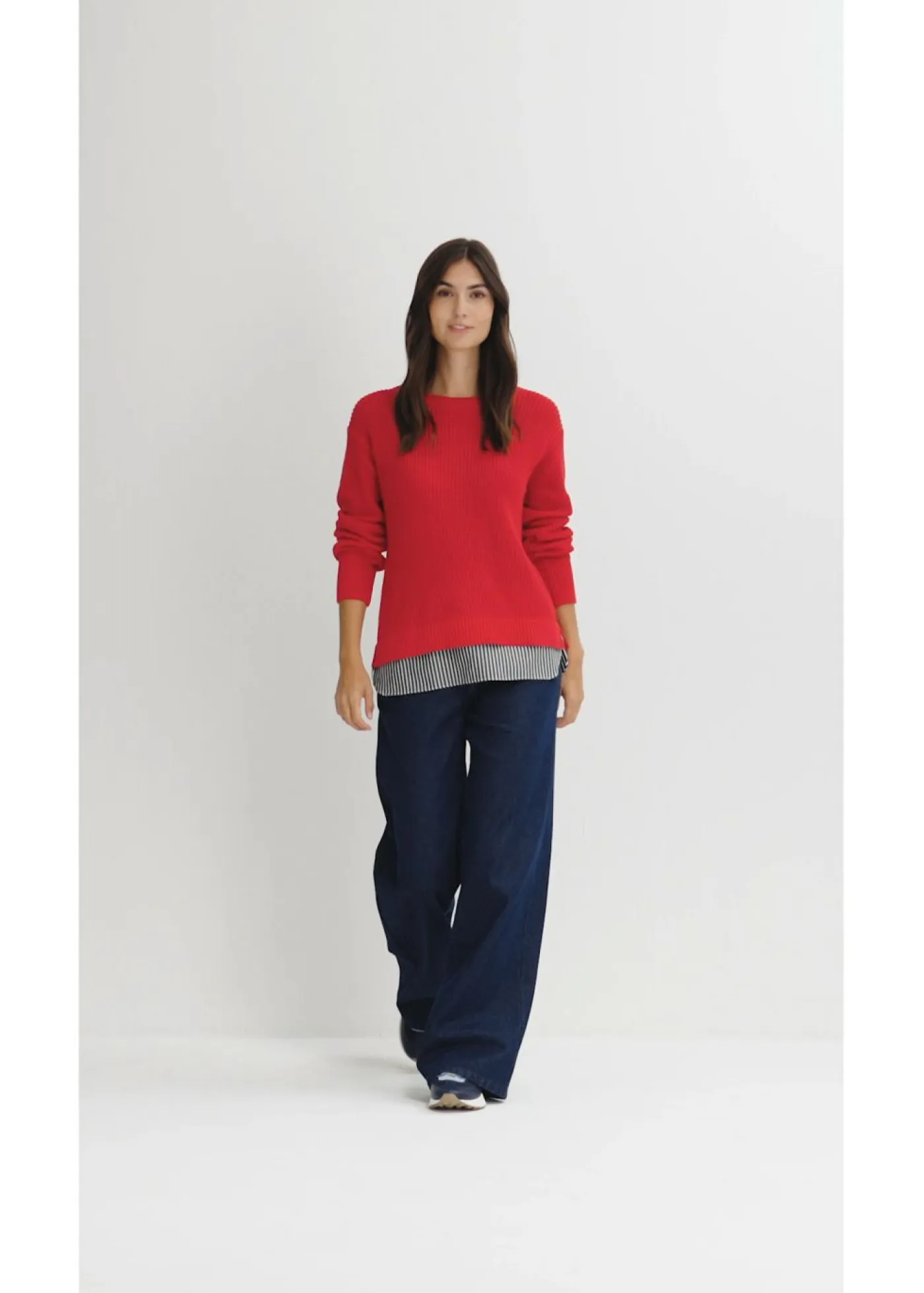 bonprix bonprix Jerséis|Ropa De Punto>Jersey con inserto de blusa rojo lava-blanco-gris sombra