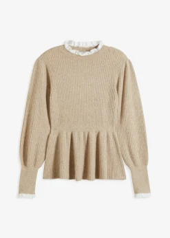 bonprix bonprix Jerséis|Ropa De Punto>Jersey con inserto de blusa beige moteado