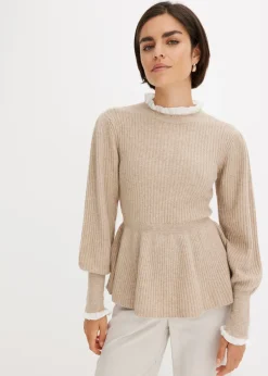 bonprix bonprix Jerséis|Ropa De Punto>Jersey con inserto de blusa beige moteado