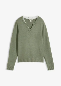 Mujer bonprix bonprix Jersey con inserto de encaje