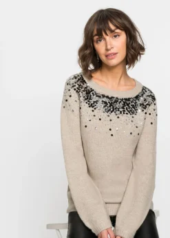 bonprix bonprix Jerséis|Ropa De Punto>Jersey con lentejuelas coloridas Beige jaspeado