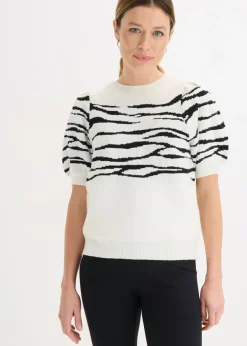 bonprix bonprix Jerséis|Ropa De Punto>Jersey con mangas abullonadas Blanco lana-negro